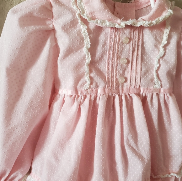 Vintage Frilly Pink Swiss Dot and Lace Dress - Picture 4 of 6